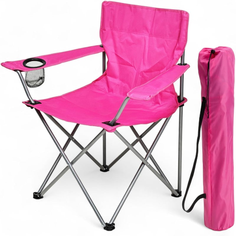 Folding Camping Chair - Foldable Metal Chair with Cup Holder & Carry Bag - Image 1